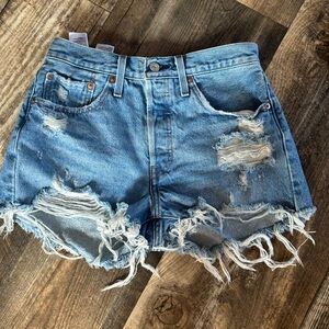 Levi's Blue Distressed Jean Shorts